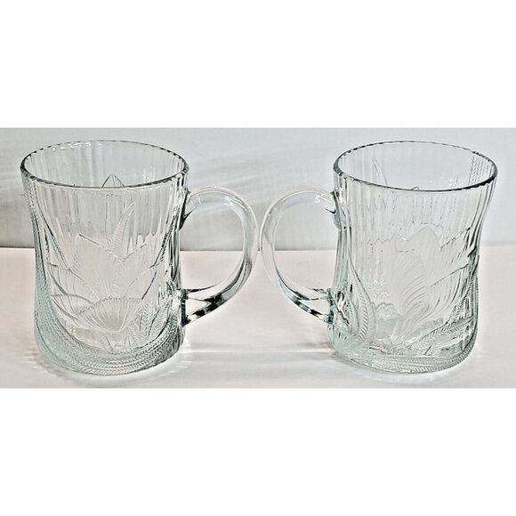 Arcoroc Canterbury Clear Crocus Embossed Vintage Mug Coffee Tea 10 oz set of 2 - Picture 6 of 10